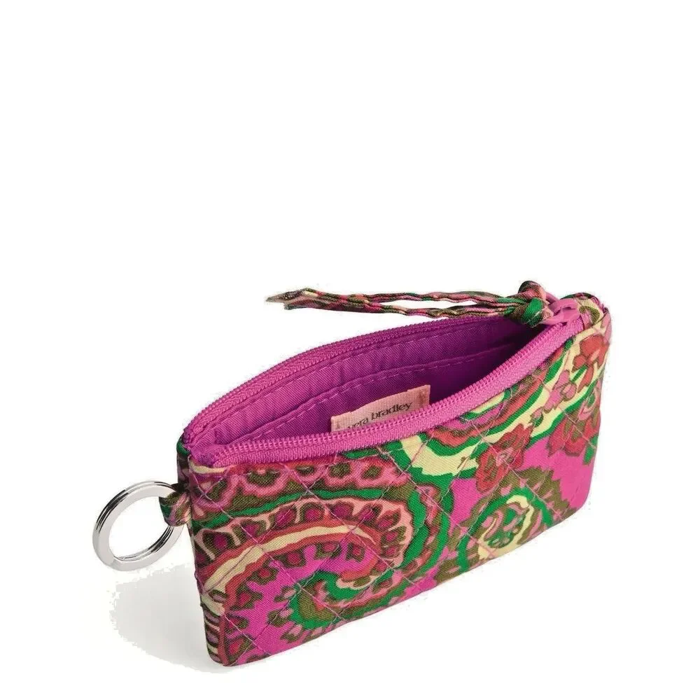 Vera‎ Bradley Zip ID Case Capri Pink Floral Key Ring Wallet Fabric 5x3 New NWT
